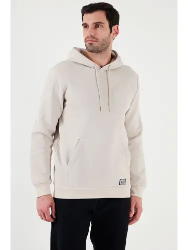Slim Fit Kangaroo Pocket Hoodie with Soft Fluffy Fleece Lined Men's Hoodie 5905281-Ecru - 6
