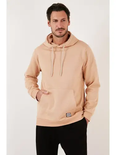 Slim Fit Kangaroo Pocket Lined Furry Soft Fleece Men's Hoodie 5905281-Beige - LC WAIKIKI (1)
