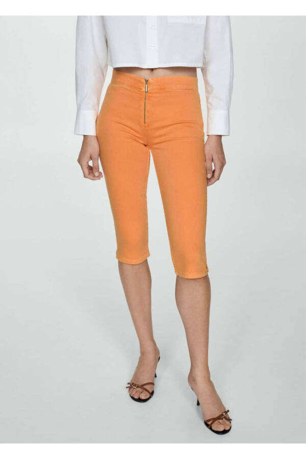 Slim Fit Kapri Fermuarlı Jean - 1