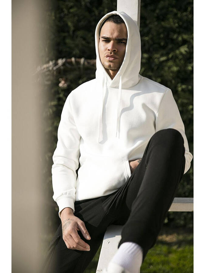 Slim Fit Kapushonli Kanguru Cho'ntakli Ichi Junli Yumshoq Shardonli Erkak Hoodie 5905281 - 8