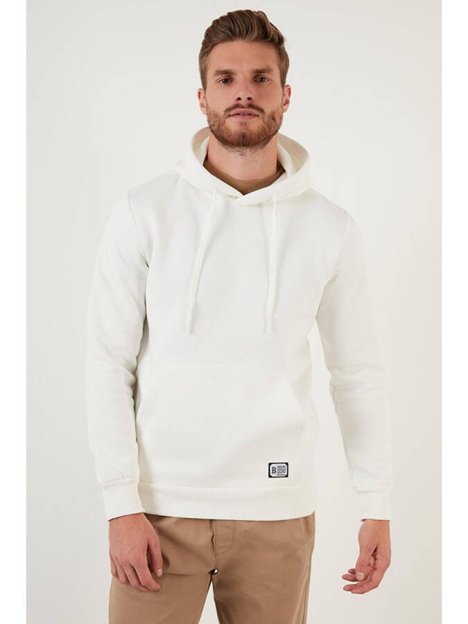 Slim Fit Kapushonli Kanguru Cho'ntakli Ichi Junli Yumshoq Shardonli Erkak Hoodie 5905281 - 11