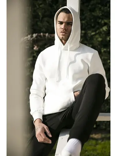 Slim Fit Kapushonli Kanguru Cho'ntakli Ichi Junli Yumshoq Shardonli Erkak Hoodie 5905281 - 1