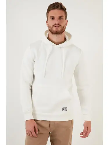 Slim Fit Kapushonli Kanguru Cho'ntakli Ichi Junli Yumshoq Shardonli Erkak Hoodie 5905281 - 4
