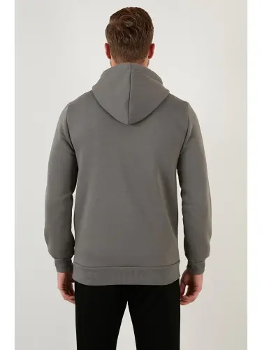 Slim Fit Kapüşonli Kanguru Cho'ntakli Ichki Tukli Yumshoq Shardonli Erkak Hoodie 5905281-Haki - 6