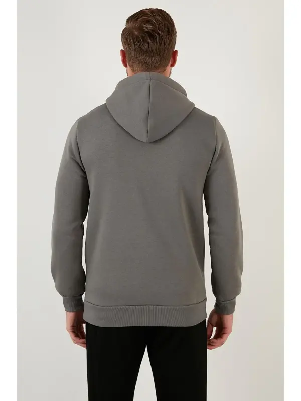 Slim Fit Kapüşonli Kanguru Cho'ntakli Ichki Tukli Yumshoq Shardonli Erkak Hoodie 5905281-Haki - 6