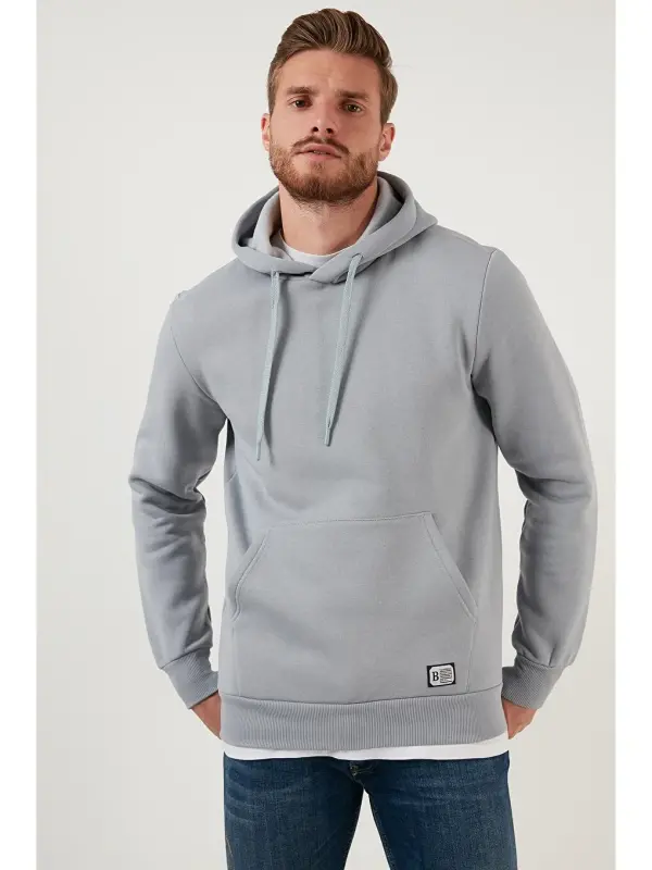 Slim Fit Kapüşonli Kanguru Cho'ntakli Ichki Tulli Yumshoq Shardonli Erkak Hoodie 5905281-Kulrang - LC WAIKIKI