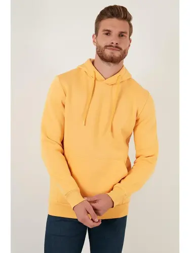 Slim Fit Kapüşonli Kanguru Cho'ntakli Ichki Tulli Yumshoq Shardonli Sweat 5905281-Sari - 5