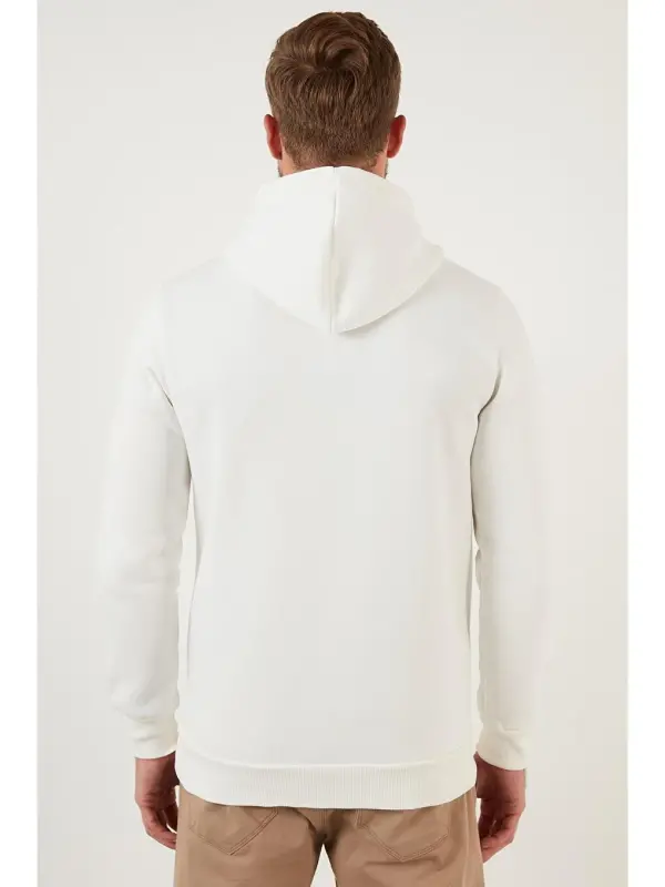 Ekru Slim Fit Kapüşonlu Kanguru Cepli İçi Tüylü Yumuşak Şardonlu Erkek Hoodie 5905281-Ekru - 6