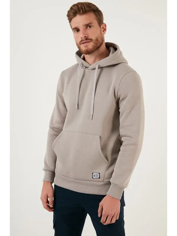 Slim Fit Kapüşonlu Kanguru Cepli İçi Tüylü Yumuşak Şardonlu Erkek Hoodie 5905281-Antrasit - 1