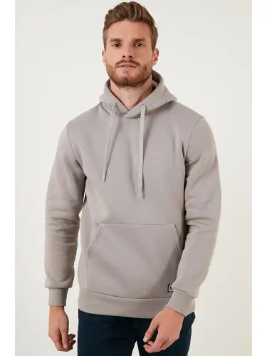 Slim Fit Kapüşonlu Kanguru Cepli İçi Tüylü Yumuşak Şardonlu Erkek Hoodie 5905281-Antrasit - 3