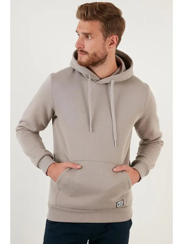 Slim Fit Kapüşonlu Kanguru Cepli İçi Tüylü Yumuşak Şardonlu Erkek Hoodie 5905281-Antrasit - 4