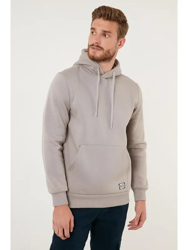 Slim Fit Kapüşonlu Kanguru Cepli İçi Tüylü Yumuşak Şardonlu Erkek Hoodie 5905281-Antrasit - 5
