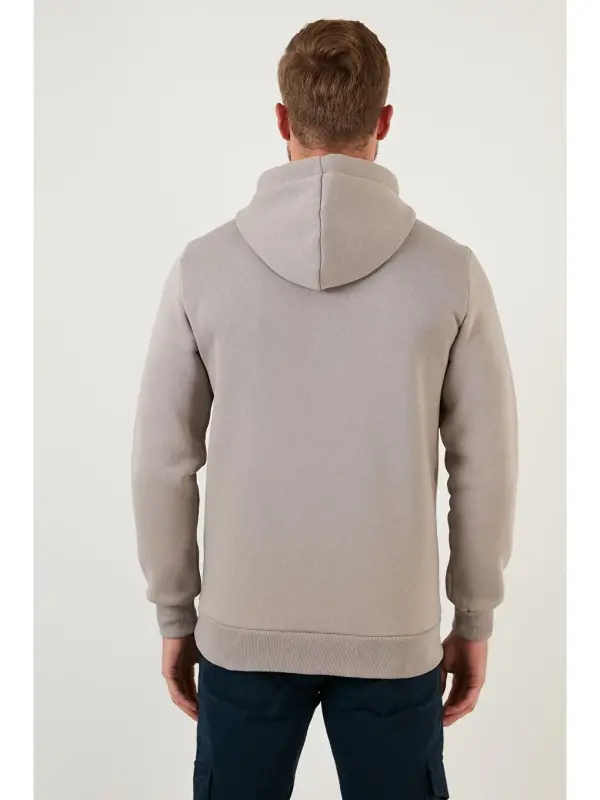 Slim Fit Kapüşonlu Kanguru Cepli İçi Tüylü Yumuşak Şardonlu Erkek Hoodie 5905281-Antrasit - 6