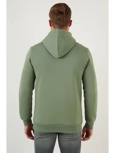 Turkuaz Slim Fit Kapüşonlu Kanguru Cepli İçi Tüylü Yumuşak Şardonlu Erkek Hoodie 5905281-Turkuaz - 6