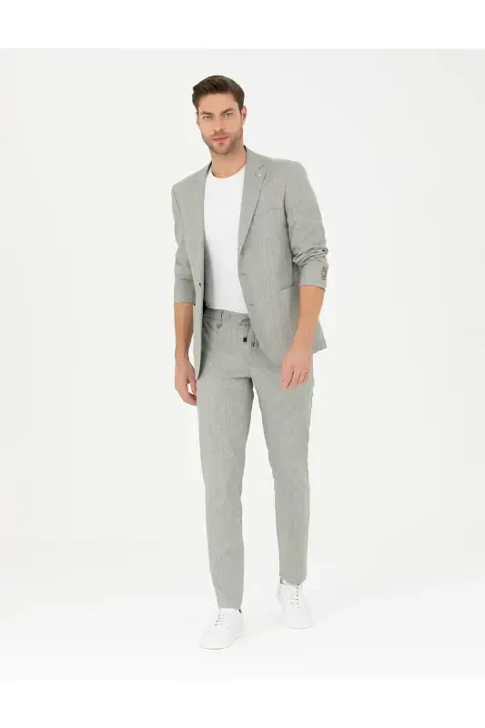 Açık Yeşil Ex. Slim Fit Keten Karışımlı Kumaş Pantolon 50284934-VR092-Açık Yeşil - 3