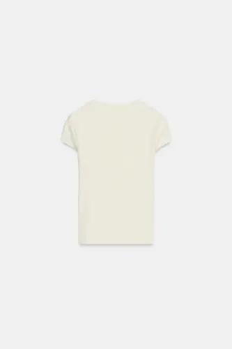 SLIM FIT KISA KOLLU T-SHIRT-Ekru - 5