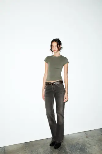SLIM FIT KISA KOLLU T-SHIRT-Haki - 1