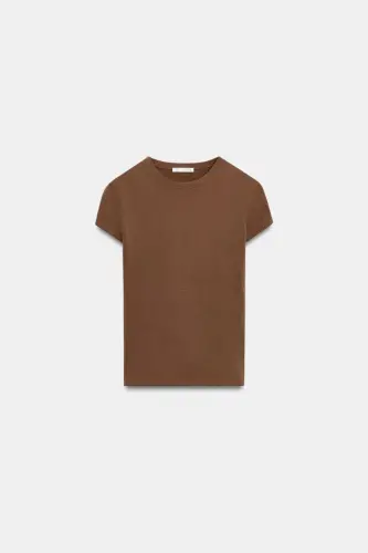 SLIM FIT KISA KOLLU T-SHIRT-Kahverengi - 8