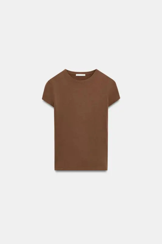 SLIM FIT KISA KOLLU T-SHIRT-Kahverengi - 8