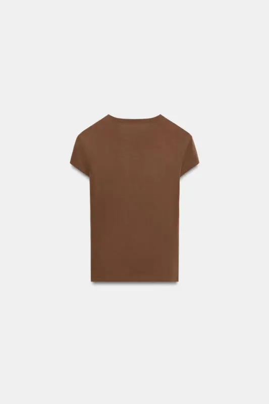 SLIM FIT KISA KOLLU T-SHIRT-Kahverengi - 9