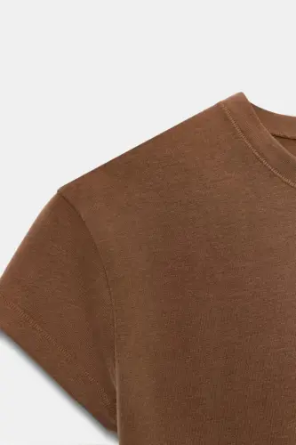 SLIM FIT KISA KOLLU T-SHIRT-Kahverengi - 10