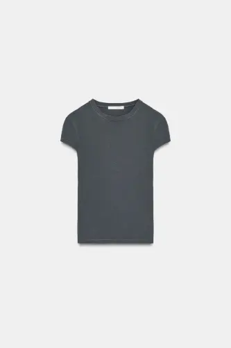 SLIM FIT KISA KOLLU T-SHIRT-Kömür grisi - 5