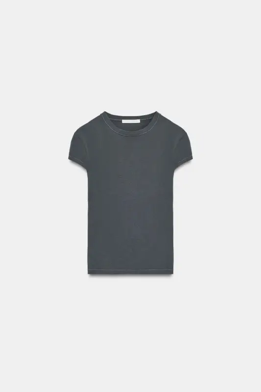 SLIM FIT KISA KOLLU T-SHIRT-Kömür grisi - 5
