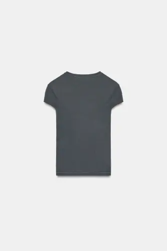 SLIM FIT KISA KOLLU T-SHIRT-Kömür grisi - 6