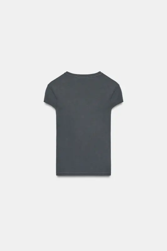 SLIM FIT KISA KOLLU T-SHIRT-Kömür grisi - 6