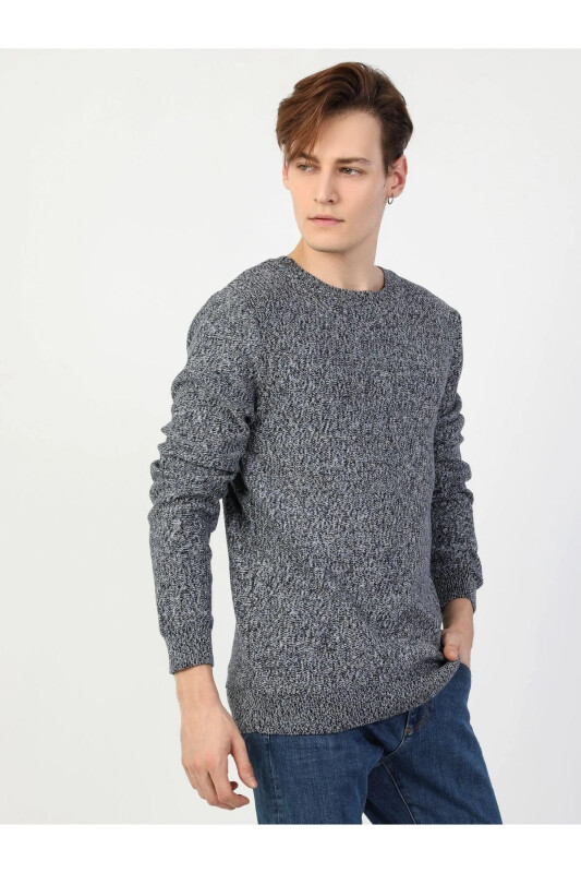 Slim Fit ko'k rangli erkaklar uchun sviter - 1