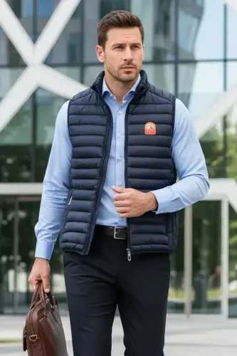 Slim Fit ko‘k rangli erkaklar uchun yelekli ko‘ylagi - 7