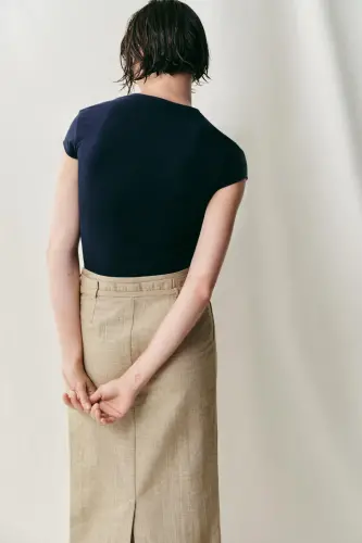 SLIM FIT КРАТКИЙ РУКАВ ТУНИКА-ТЕМНО-СИНИЙ - 5