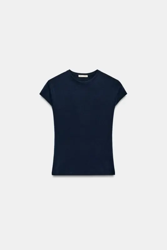 SLIM FIT КРАТКИЙ РУКАВ ТУНИКА-ТЕМНО-СИНИЙ - 7