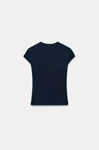 SLIM FIT КРАТКИЙ РУКАВ ТУНИКА-ТЕМНО-СИНИЙ - 8