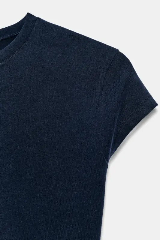 SLIM FIT КРАТКИЙ РУКАВ ТУНИКА-ТЕМНО-СИНИЙ - 9