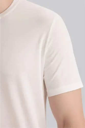 Slim Fit Krujka Yaka Premium Sifatli Basic Qisqa Yengli Paxta Futbolkasi Oq - 4