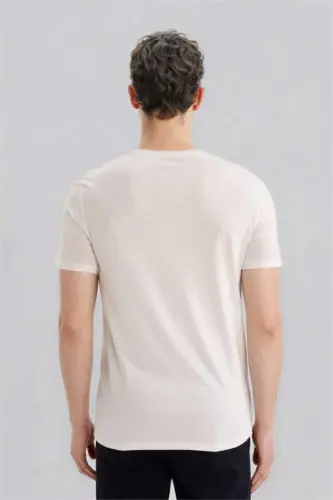 Slim Fit Krujka Yaka Premium Sifatli Basic Qisqa Yengli Paxta Futbolkasi Oq - 5