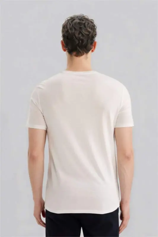 Slim Fit Krujka Yaka Premium Sifatli Basic Qisqa Yengli Paxta Futbolkasi Oq - 5