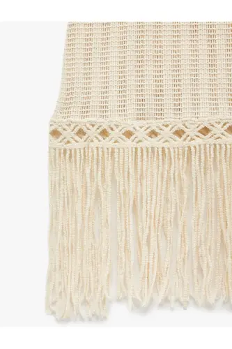 Slim Fit Kvadrat Bo'yin O'yimli Midi Bo'yli Püskülli Osma Kroşe Ko'ylak - 7