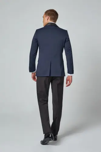 Ds Damat Slim Fit Lacivert Desenli Damatlık & Smokin Takim Elbise - 4