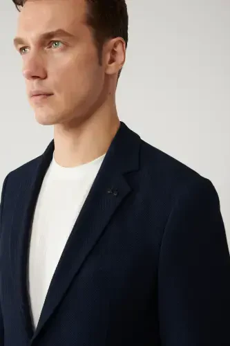 Erkek Lacivert Yırtmaçlı Astarsız Bi-Stretch Kumaş Blazer Comfort Slim Fit Ceket A41Y4032-Lacivert - AVVA (1)