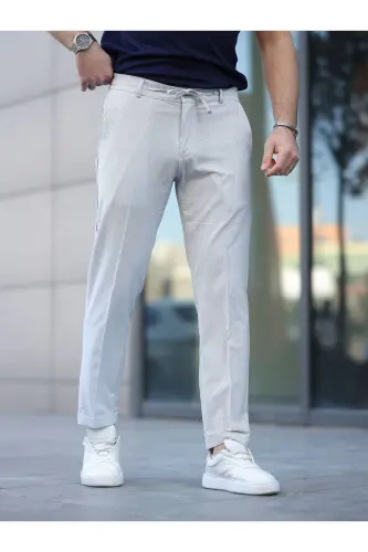Slim Fit Likralı Çizgili Jogger Pantolon - Beyaz mavi çizgili - BASEL.CO (1)