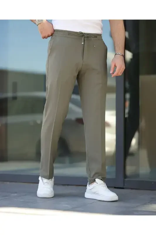 Slim Fit Likralı Jogger Pantolon-Haki - BASEL.CO