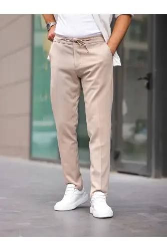 Slim Fit Likralı Jogger Pantolon-Krem 