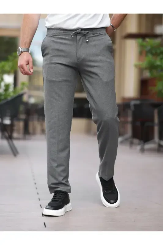 Slim Fit Likralı Jogger Pantolon-Orta Gri - 1