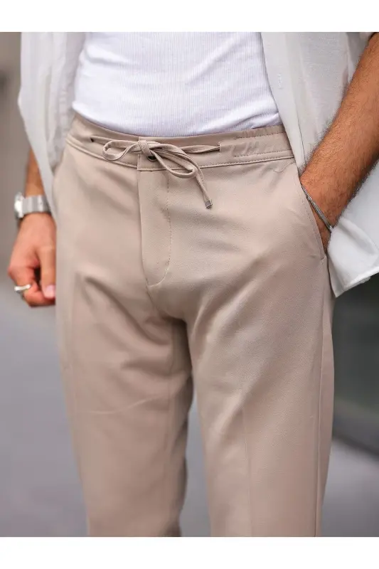 Slim Fit Likrali Jogger Shim-Krem - 3