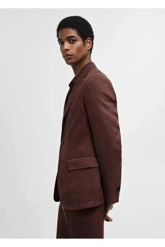 Slim Fit Linen Blazer Jacket - MANGO MAN