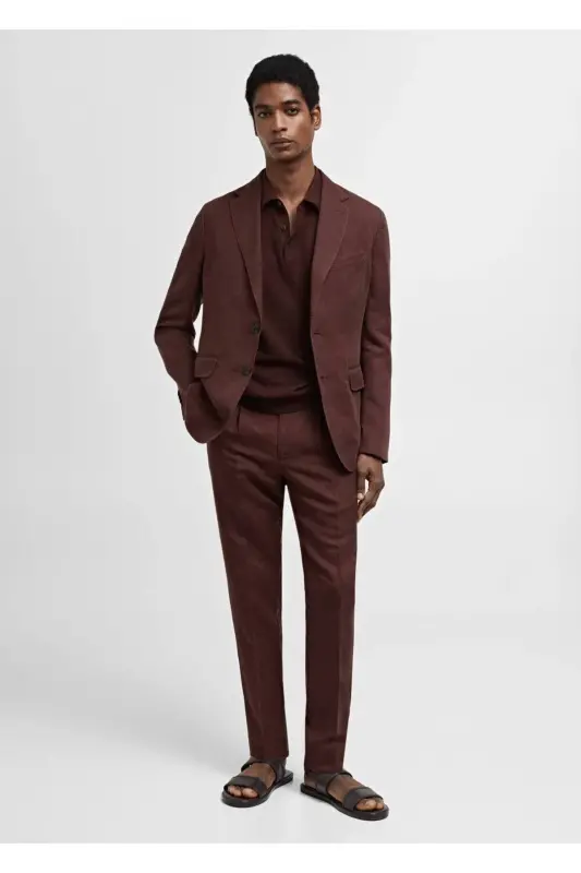 Slim Fit Linen Blazer Jacket - 3