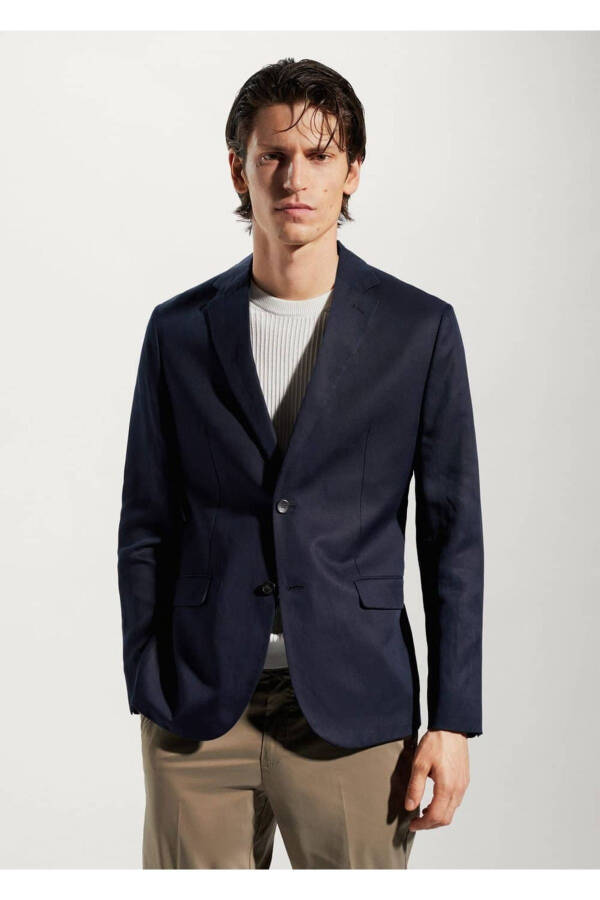 Slim Fit Linen Blazer Jacket - 1