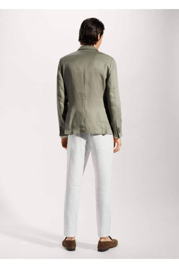 Slim Fit Linen Blazer Jacket - 4